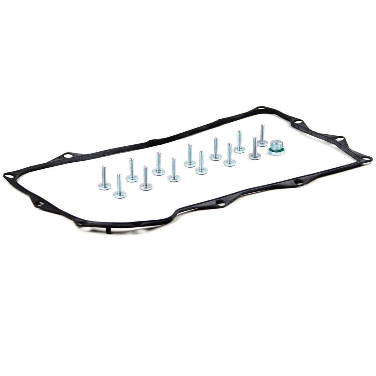 Automatic transmission oil pan gasket with included bolts and washers, dark seal frame