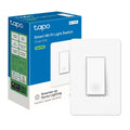 White single-pole smart Wi-Fi light switch with front rocker and product box