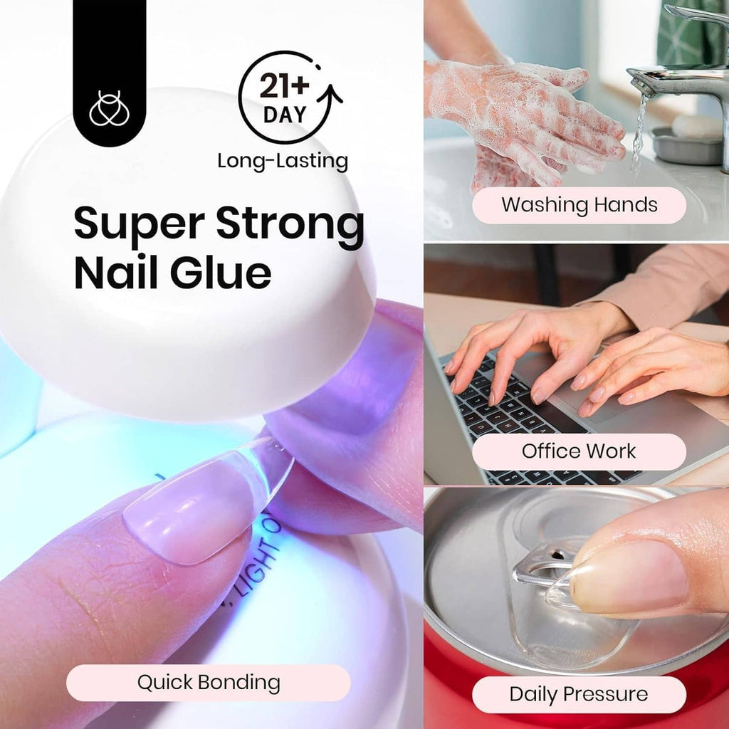 Super strong HEMA-free nail glue with applicator nozzle for quick bonding