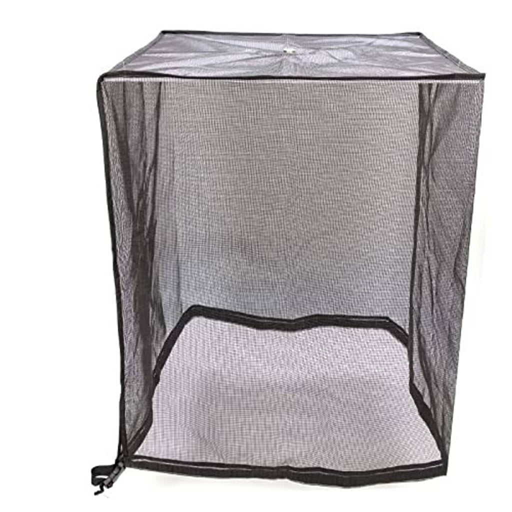 Grey mesh air conditioner cover with front opening and drawstring hem