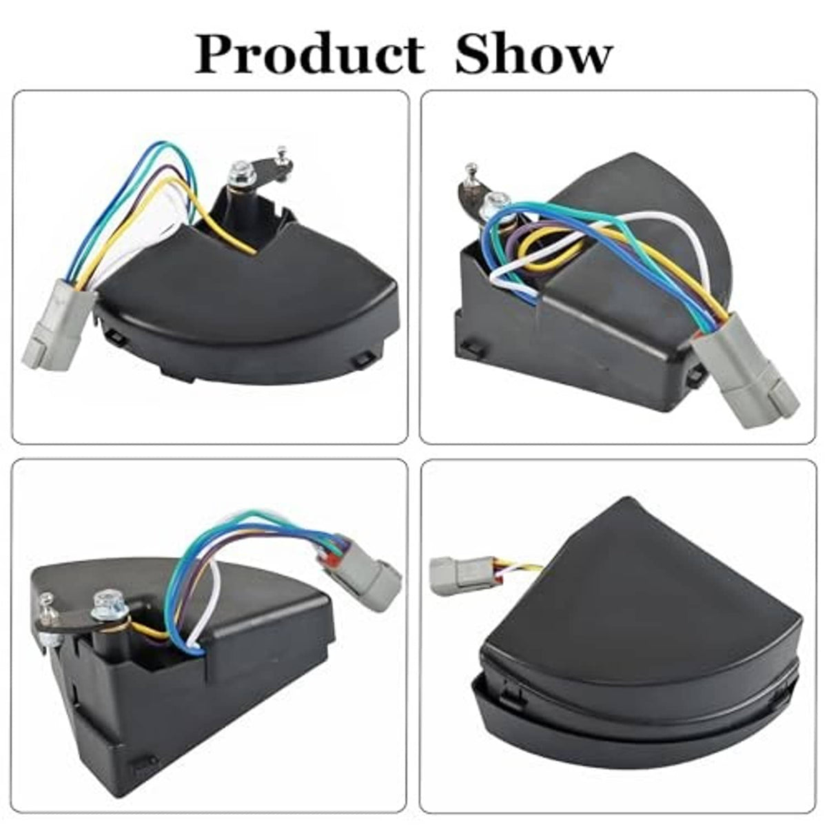 Black wiper switch replacement assembly with connected wire harness and mounting brackets.