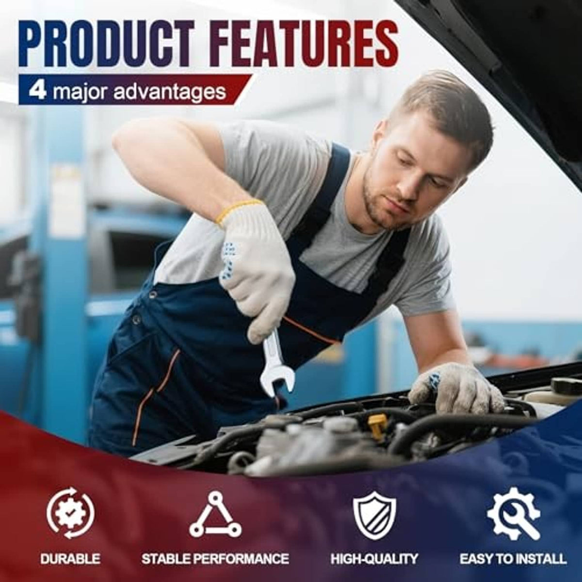 Seat recliner lever handle installation features graphic with wrench and engine