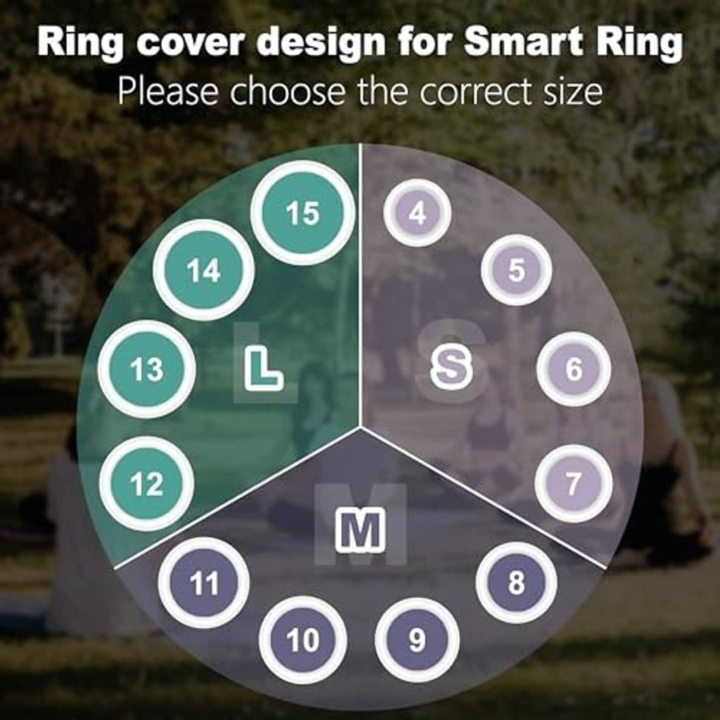 Ring protector size guide graphic with circles labeled for S, M, L