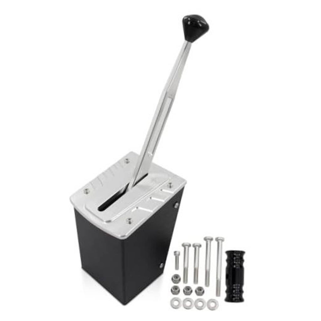 Forward-reverse golf cart shifter assembly with silver lever and black base