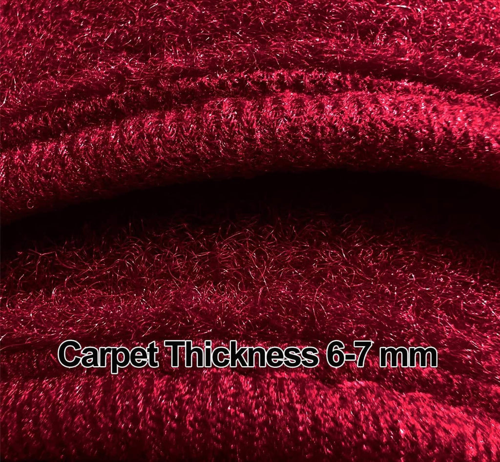 Maroon dash cover mat carpet pile close-up showing dense 6–7 mm thickness