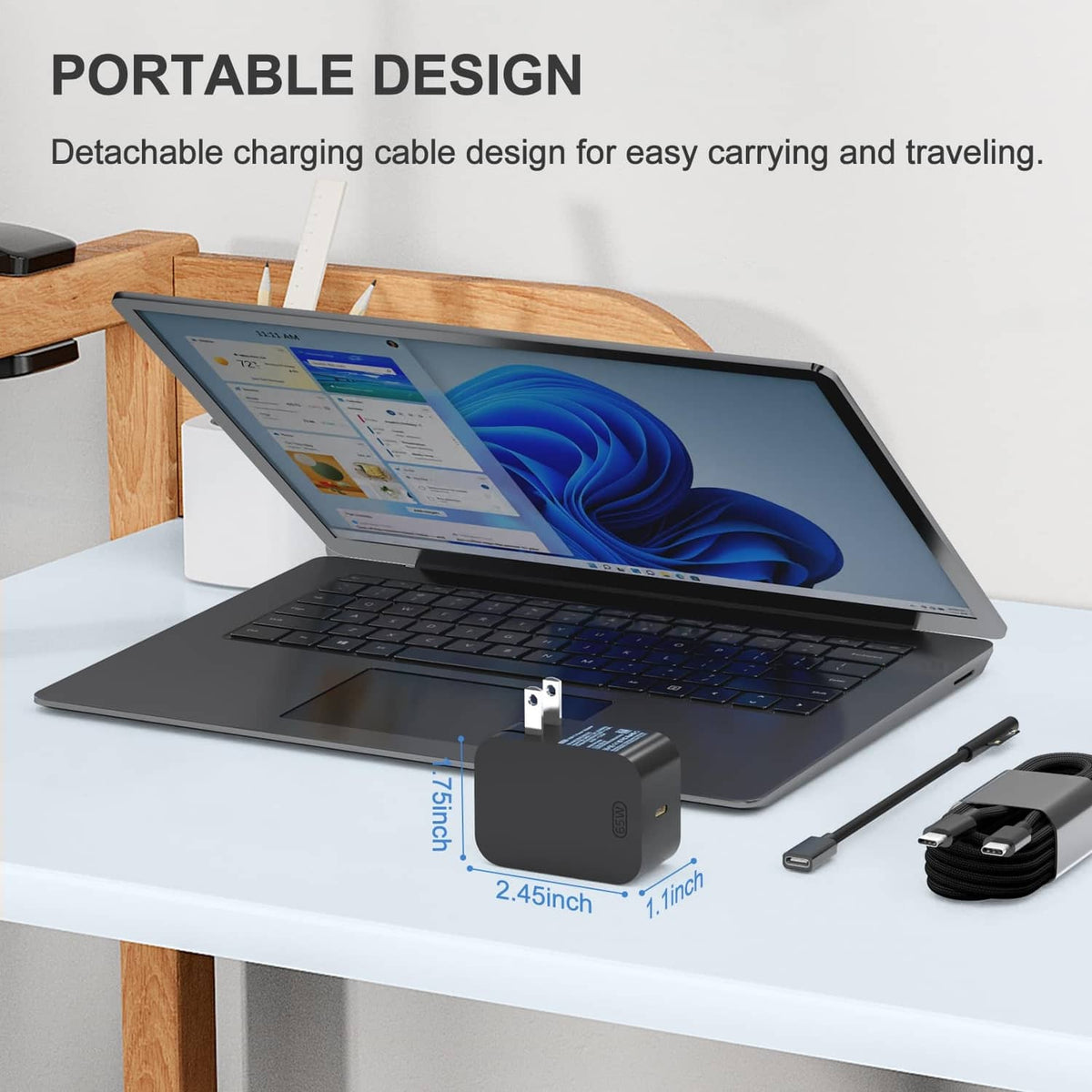 Black Surface charger with detachable cables for portable charging