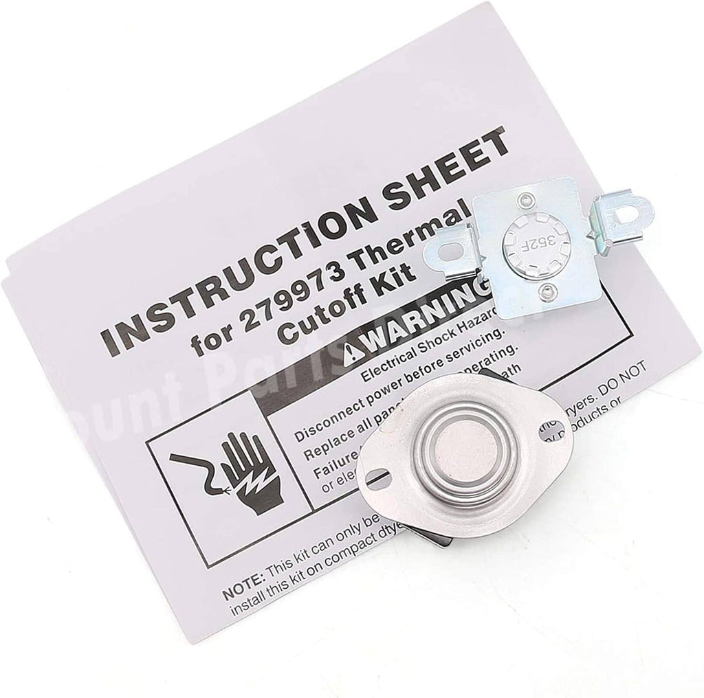 Thermal cut-off fuse kit replacement shown on an instruction card with two metal parts
