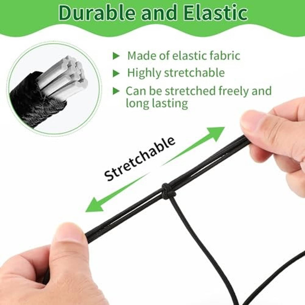 Black scrog trellis netting with elastic cord and four corner hooks, hands stretching