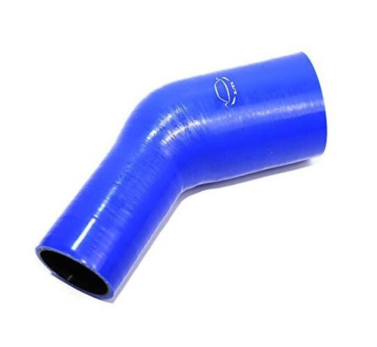 Blue 45-degree elbow reducer coupler, open end facing forward