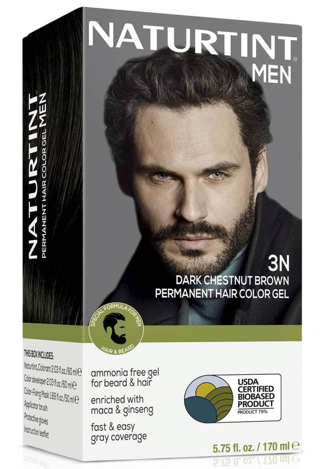 Men permanent hair color gel box with 3N Dark Chestnut Brown and 5.75 fl oz size