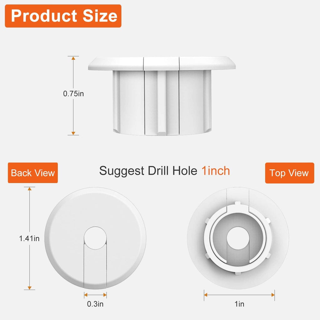 White wall cable grommet sleeve, multi-piece, for 1 in drill hole