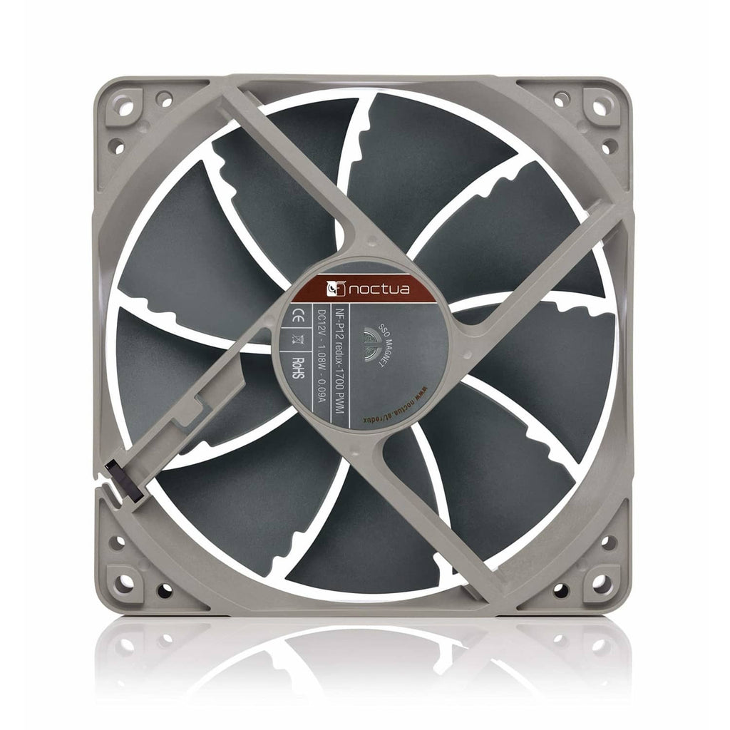 120mm PWM cooling fan with Noctua hub label, grey frame and black blades