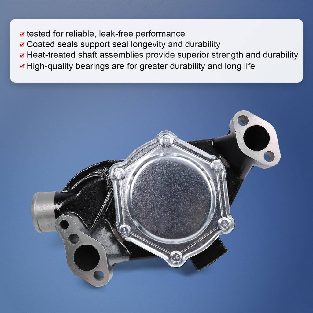 Black water pump with silver sealed cover plate and mounting holes, gasket-ready