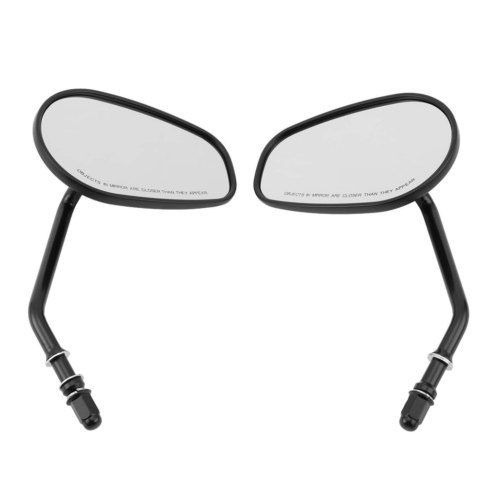 Two black oval rearview mirrors with curved stems and protective mounting ends