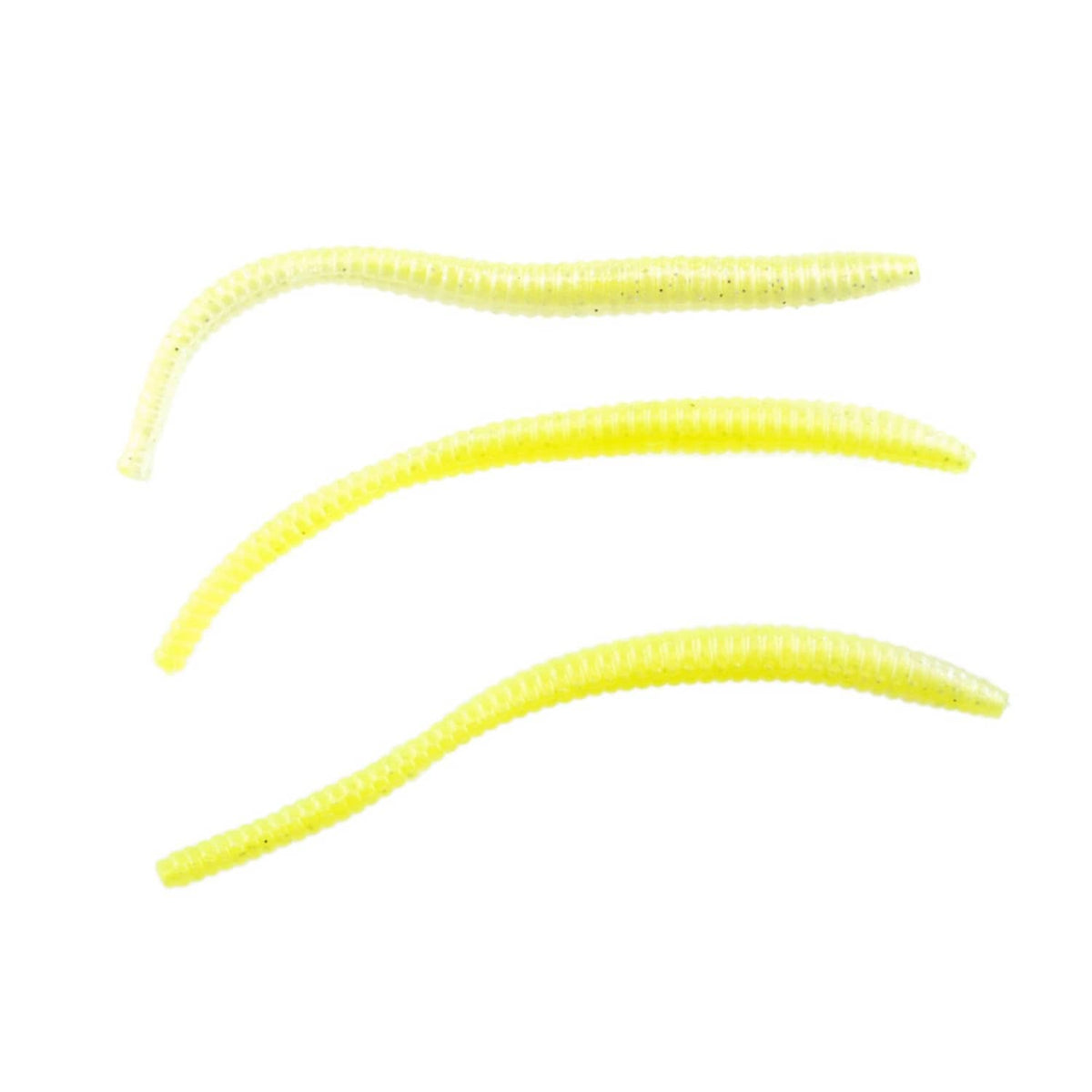 Chartreuse soft floating trout worm bait, 3-inch curled worm pieces