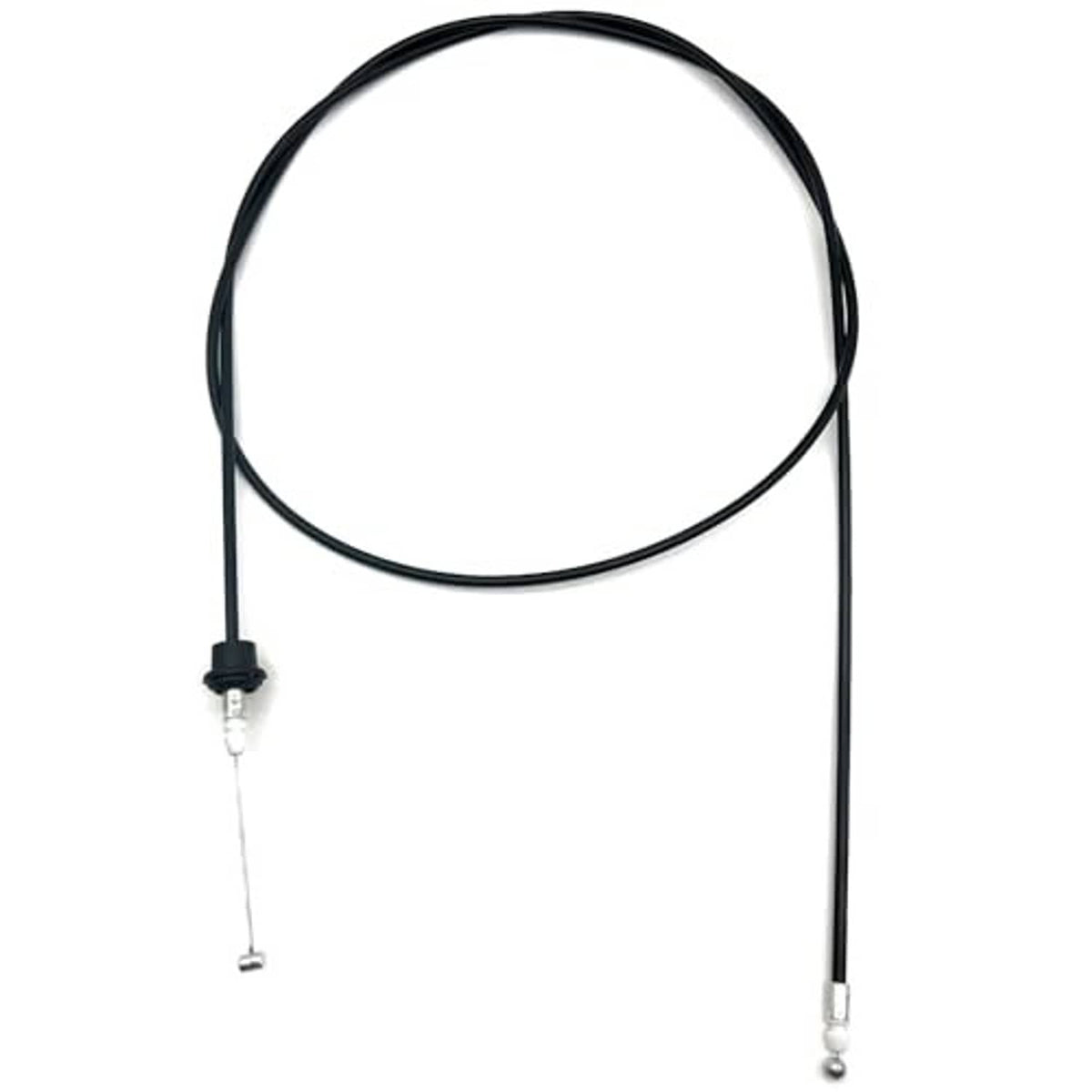 Black hood release cable set with metal terminals at both ends and one black stop