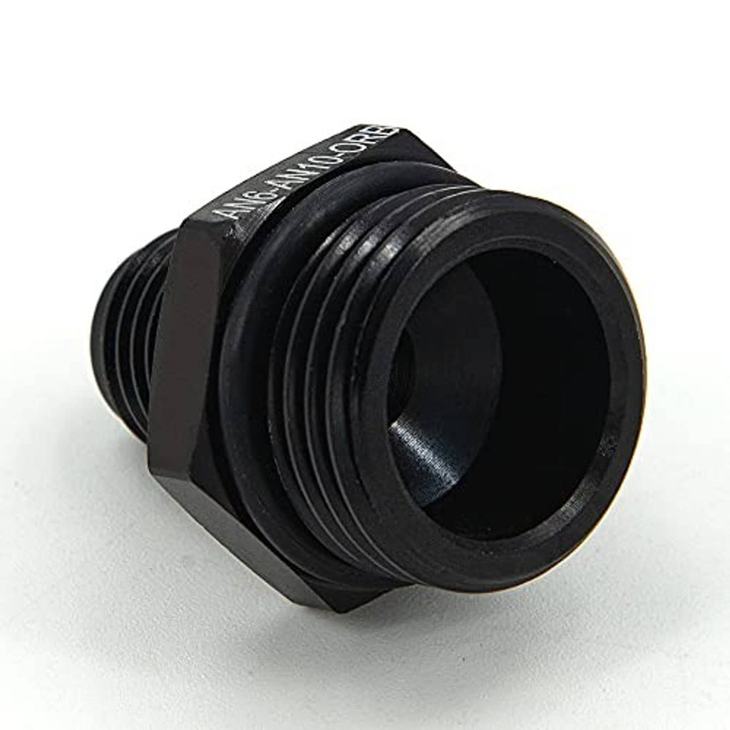 Black AN6-AN10 ORB male fitting with recessed sealing face and threaded body