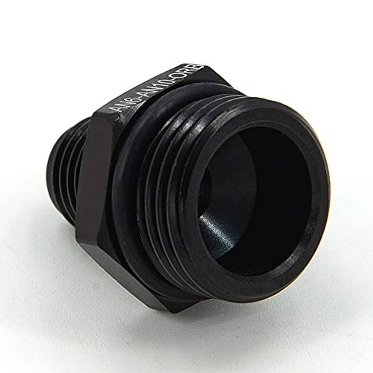 Black AN6-AN10 ORB male fitting with recessed sealing face and threaded body
