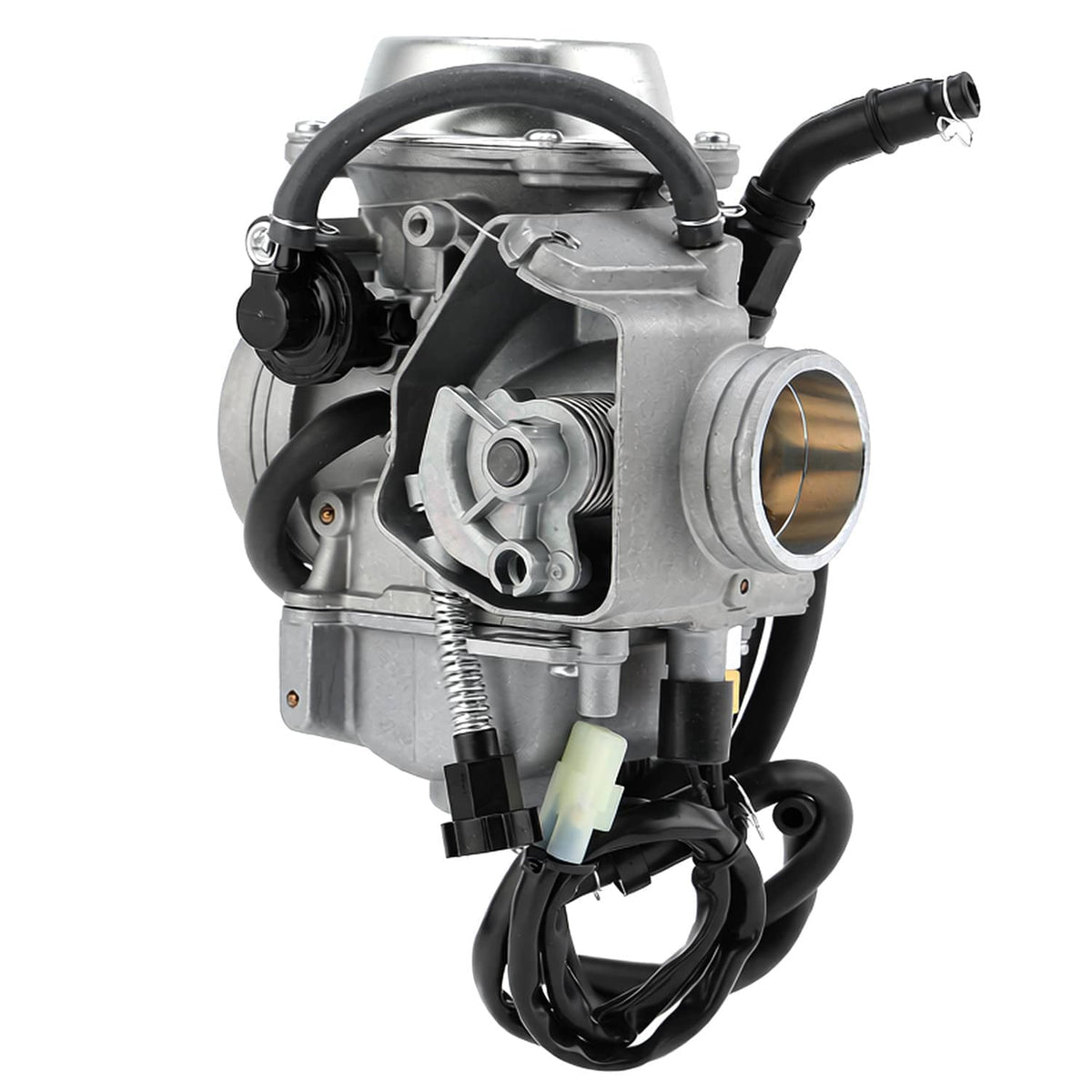 Carburetor intake manifold assembly, side view with intake tube and hoses