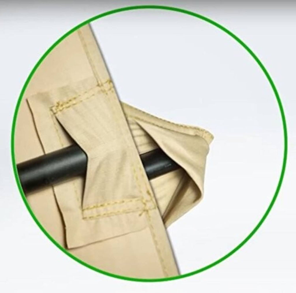 Beige canopy corner detail with reinforced seams and tie/loop attachment