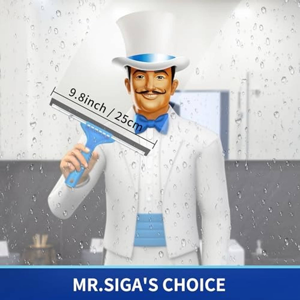 Blue T-handle window squeegee with rubber blade for glass cleaning