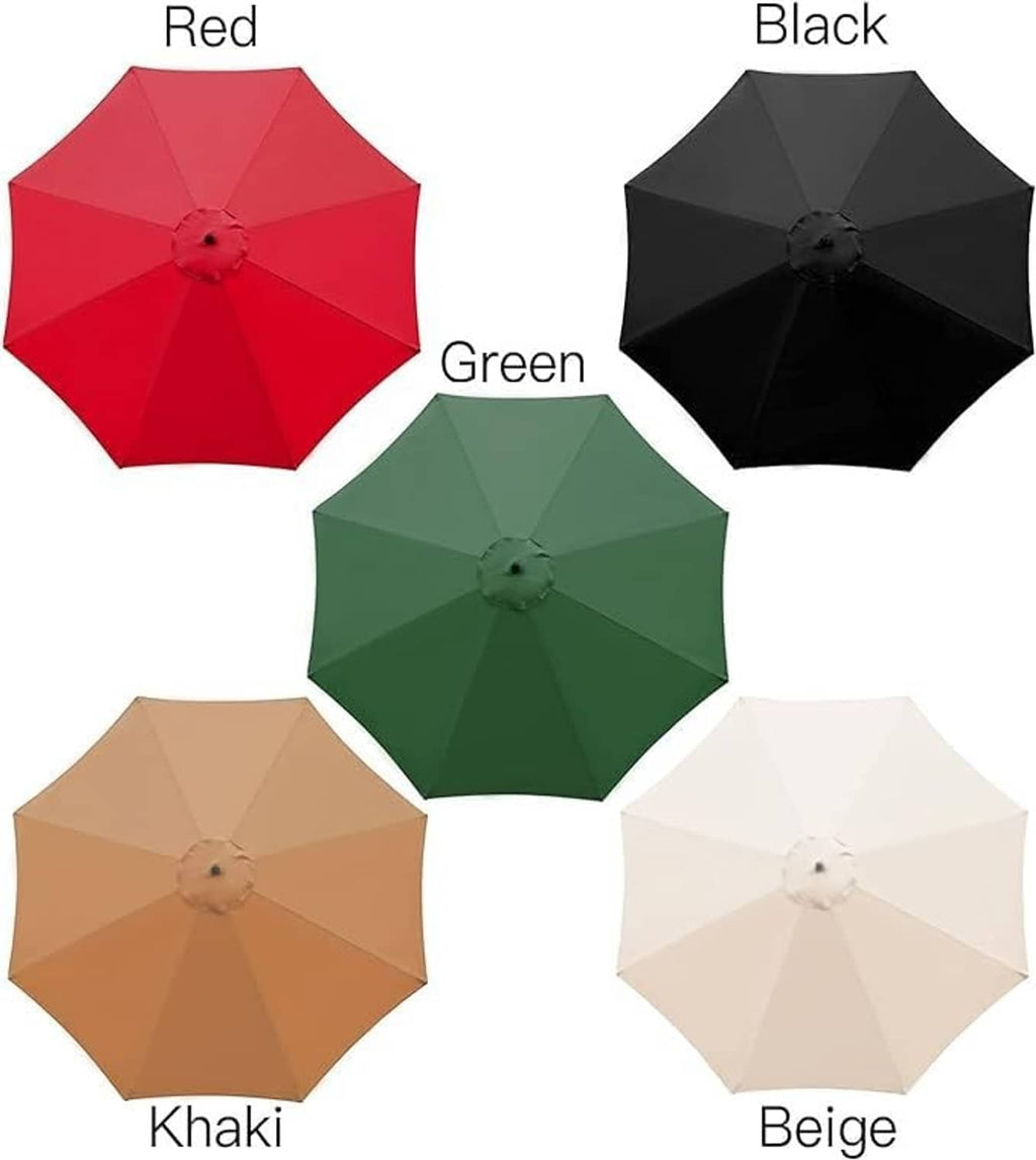 Umbrella canopy color options: red, black, green, khaki, and beige
