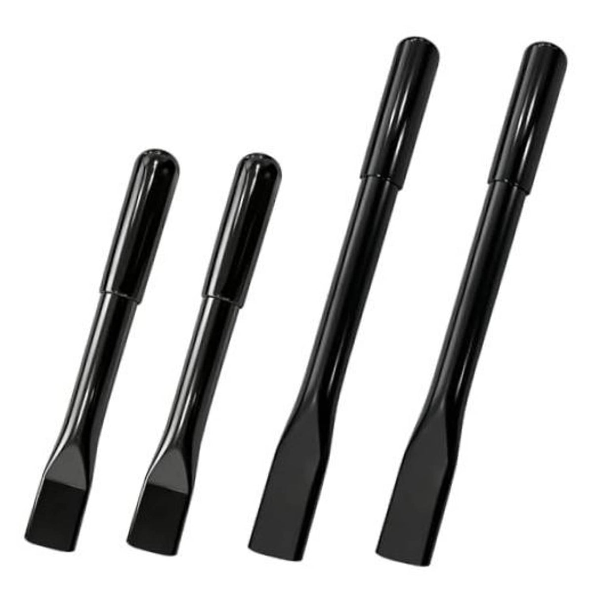 Wheelchair brake handle extenders: two black tapered cylinders with flared end caps