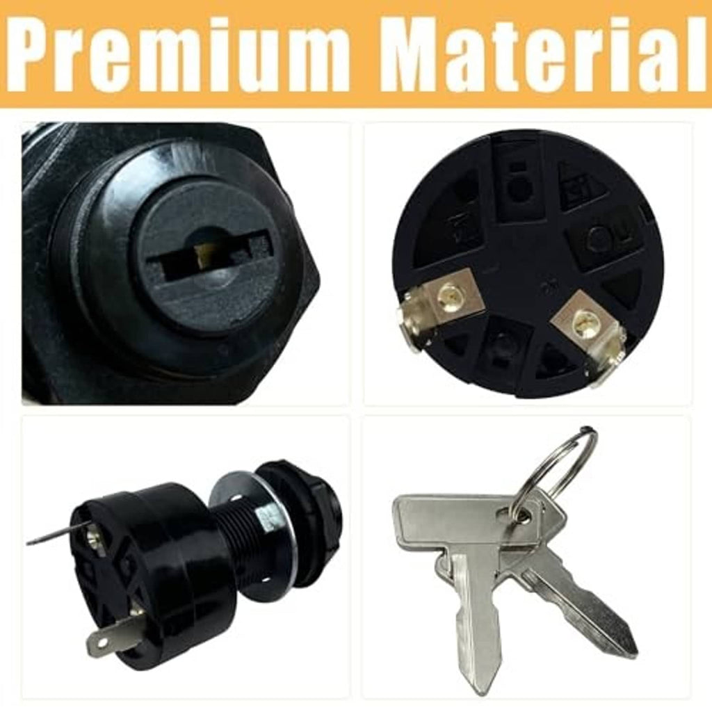Close-up of black ignition key switch with metal contacts and two keys