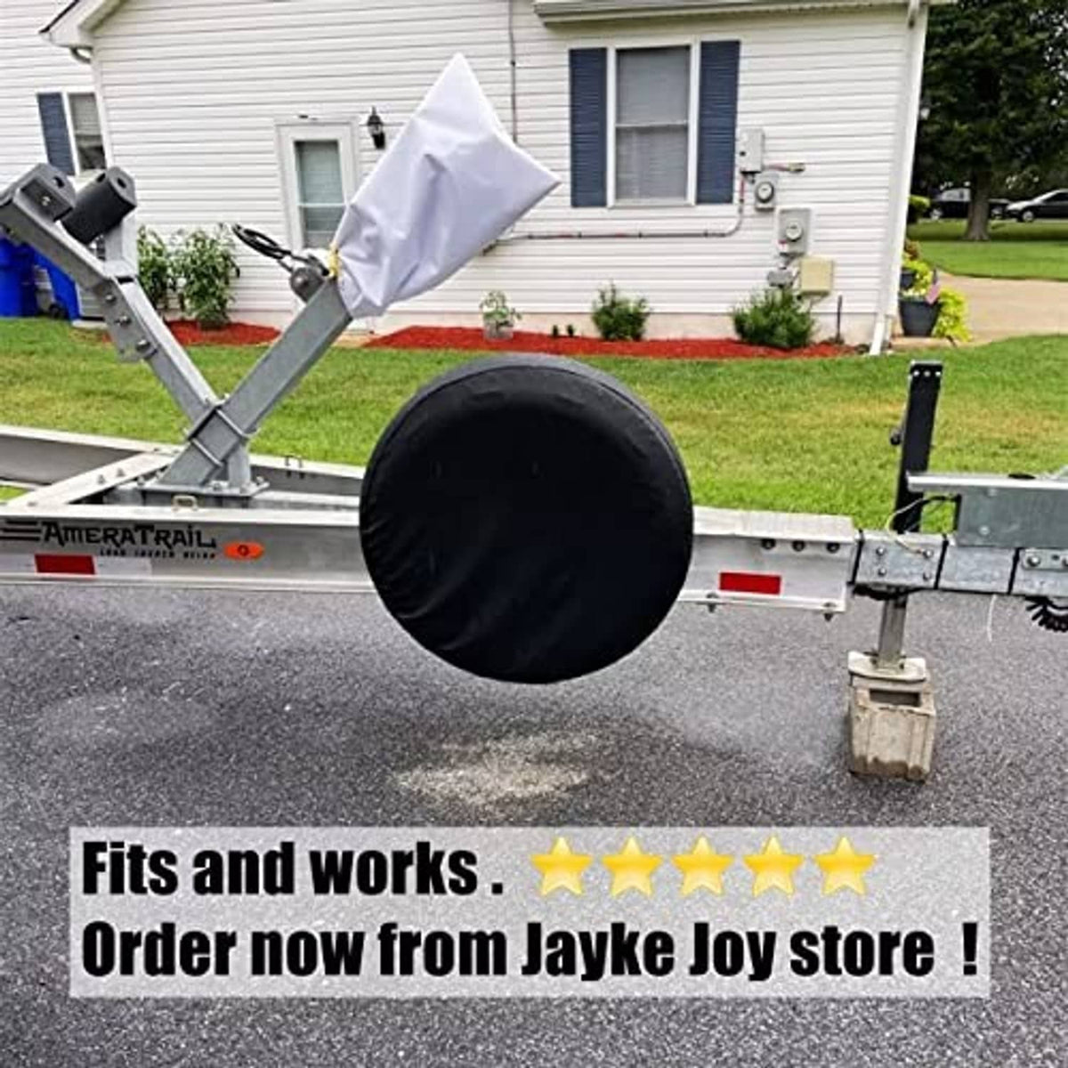 Spare tire cover on trailer spare wheel, round black cover on the mounted tire