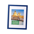 Dark blue solid wood 11x14 picture frame with white mat and landscape photo
