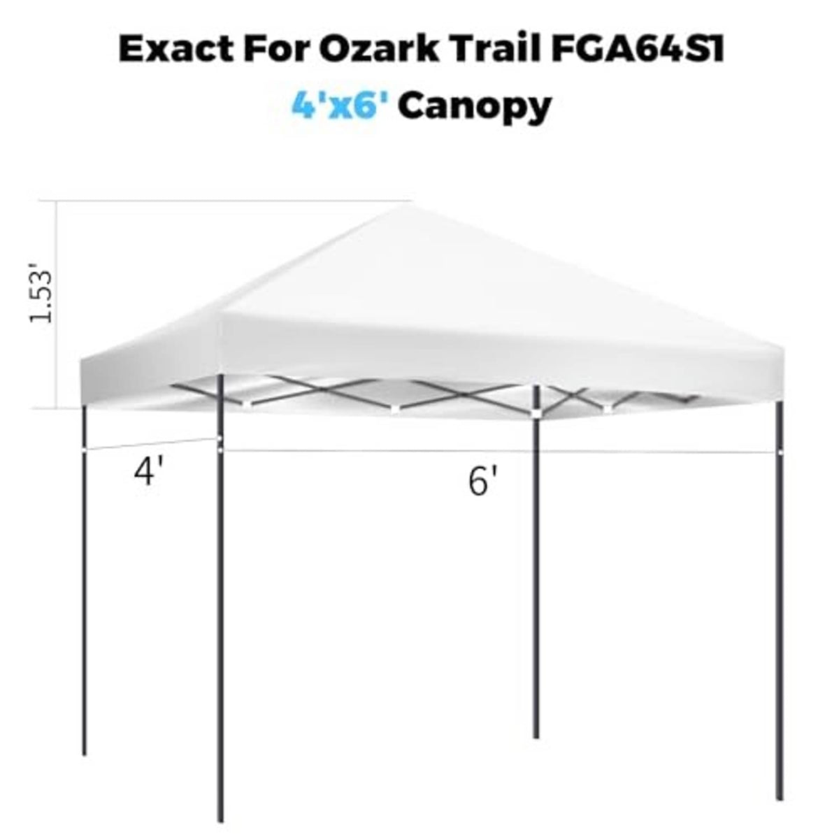 White 4x6 canopy top cover replacement with height and width layout guide