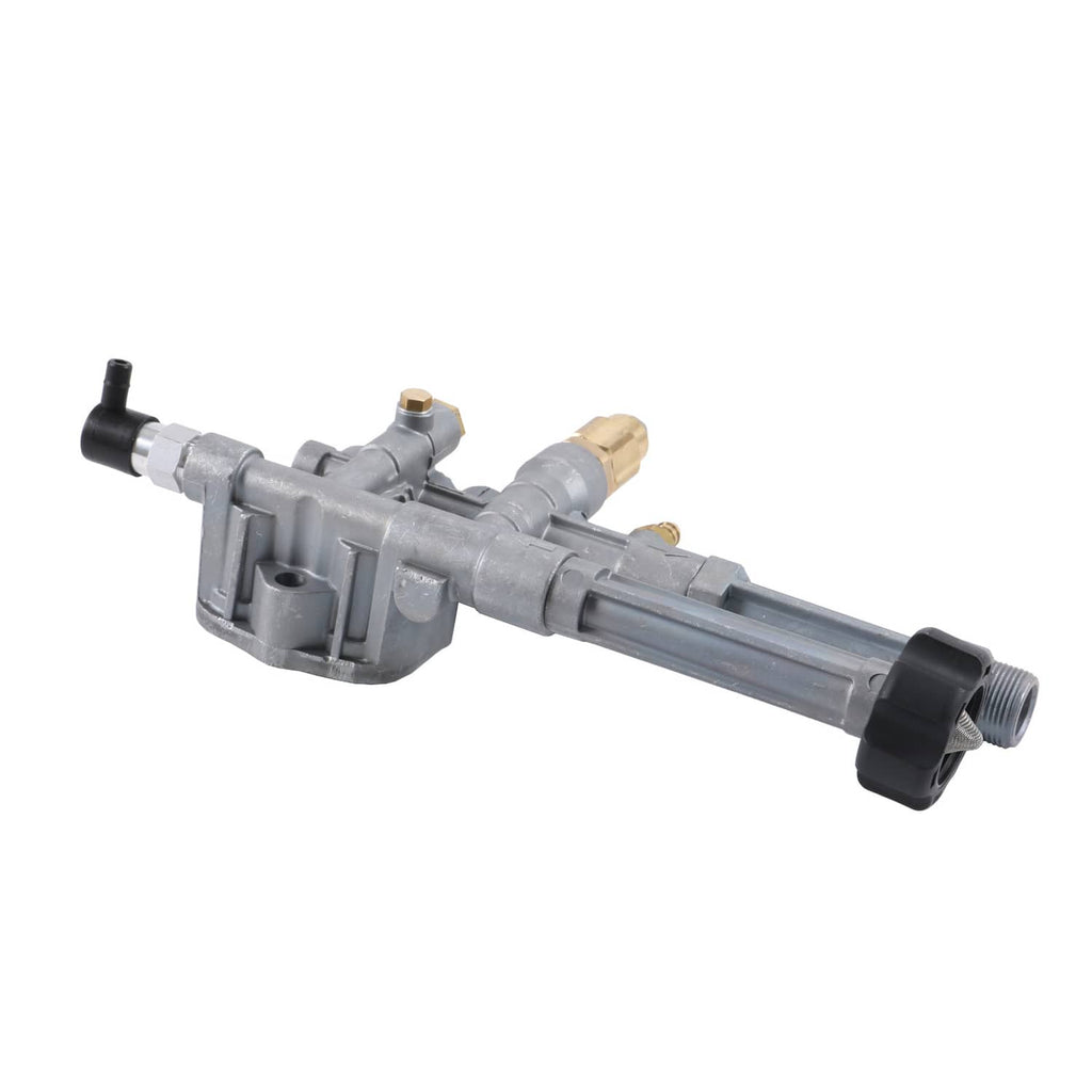 Pump head assembly with long gray tube, black end cap, and brass connection