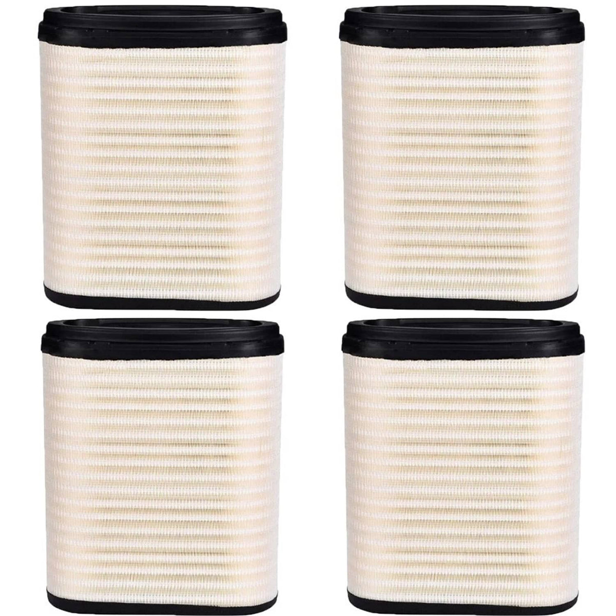 Four engine air filter cartridges with black end caps and pleated cream filter media
