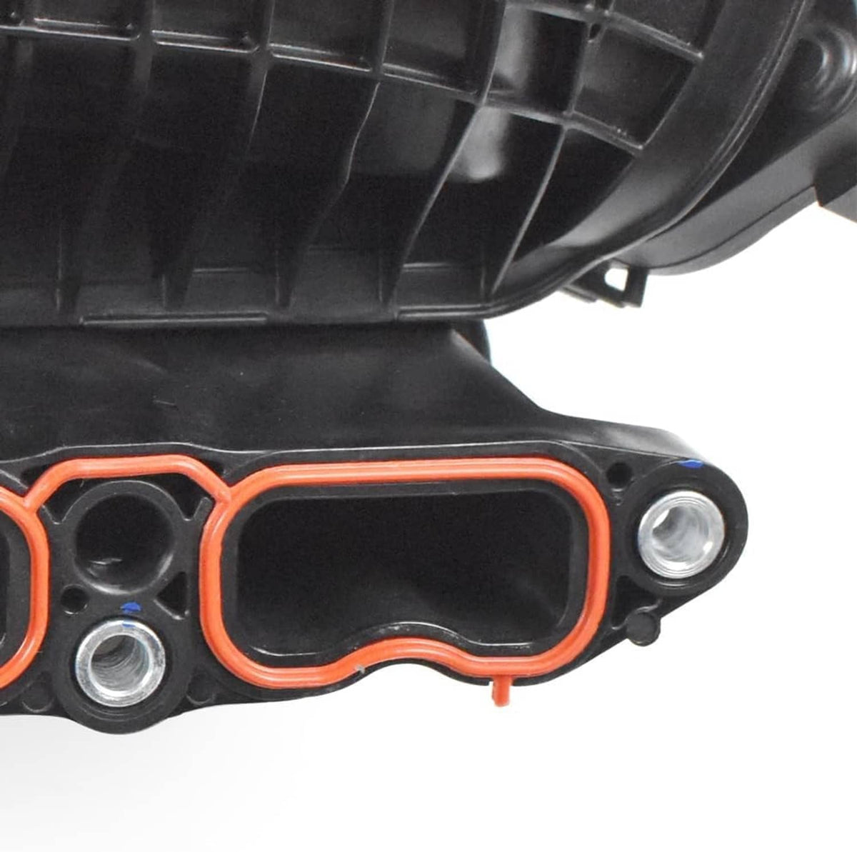 Close-up of gasket and intake manifold port openings with orange border