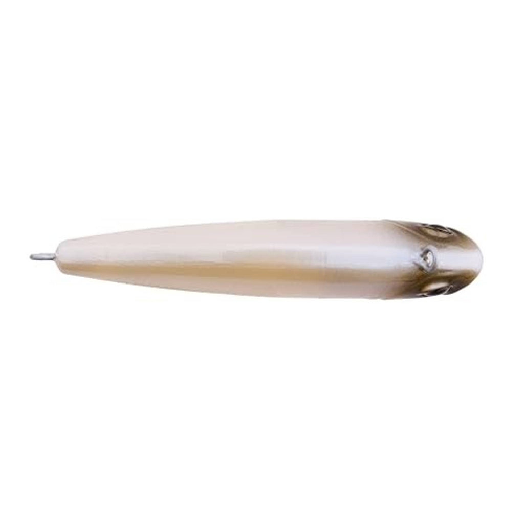Berkley Finisher fishing lure, pale pearl body with dark eye and side hook hardware