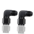 Pair of 90° black AN swivel elbow fittings with external threaded ends