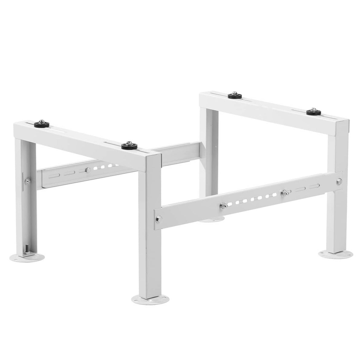 Adjustable anti-vibration mini split ground stand, white metal frame with leveling feet