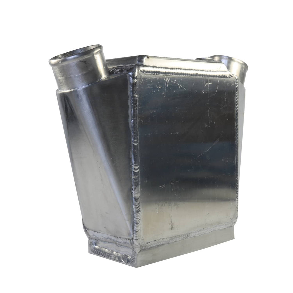 Aluminum intercooler with side ports and rectangular core housing