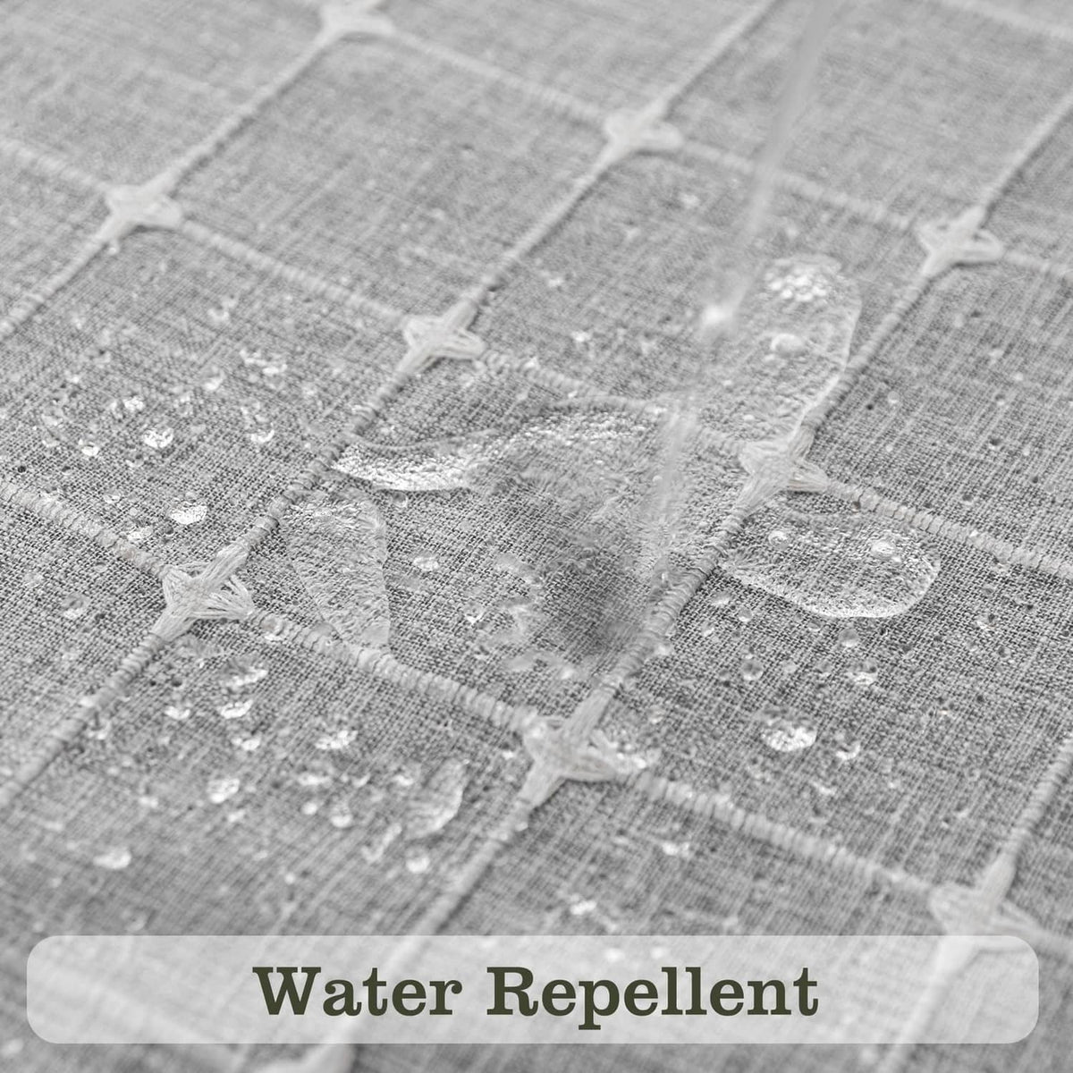 Water-repellent textured fabric shower curtain with stitched grid pattern