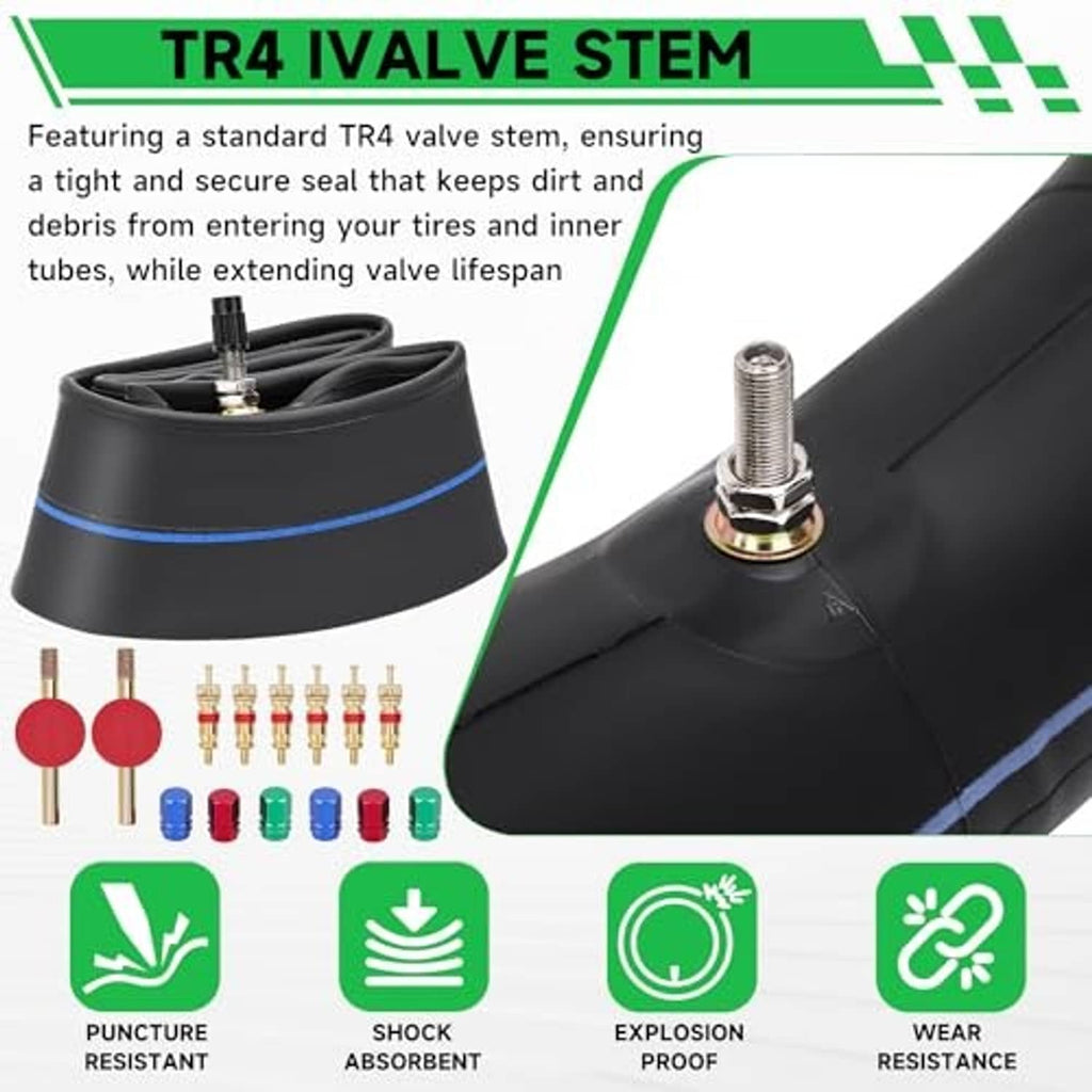 Black inner tube with TR4-style valve stem and blue stripe