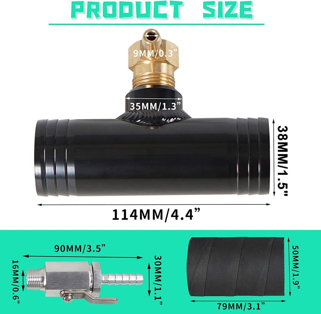 Auxiliary fuel tank adapter assembly with black hoses and brass valve connector