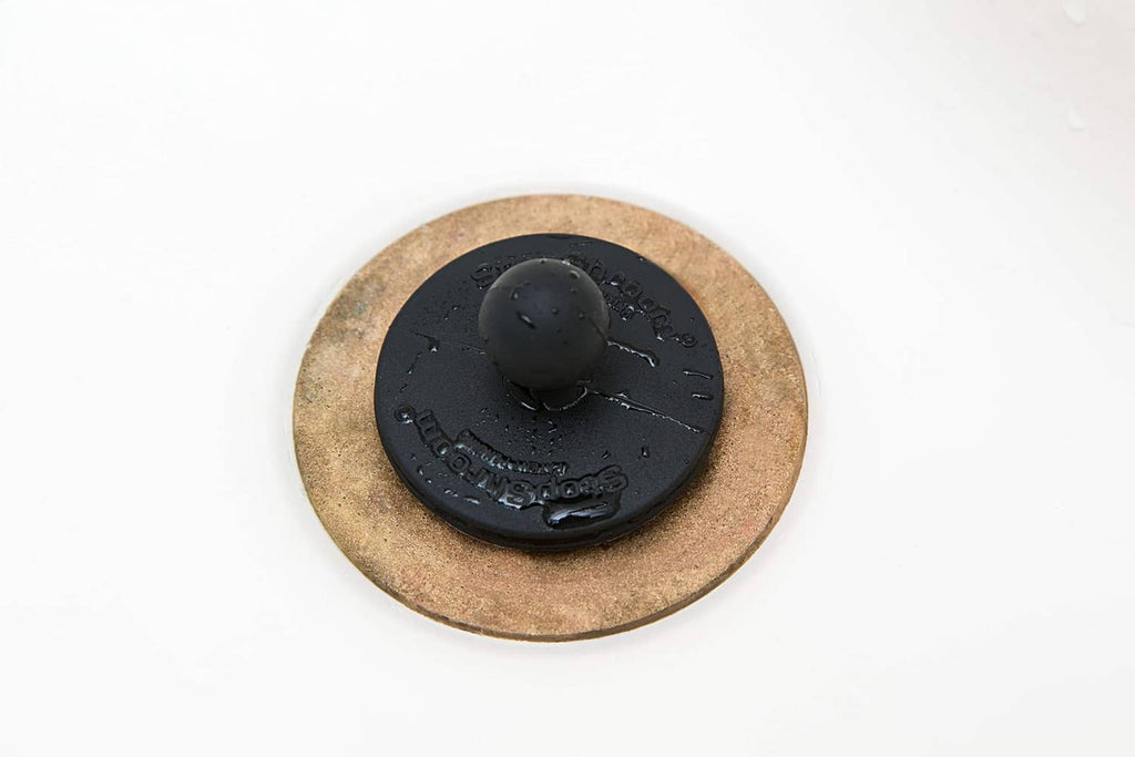 Black universal bathtub stopper plug with round top, two-pack