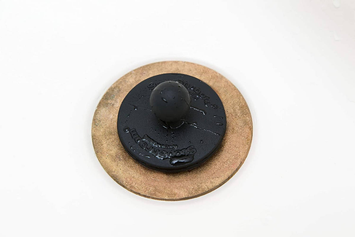 Black universal bathtub stopper plug with round top, two-pack