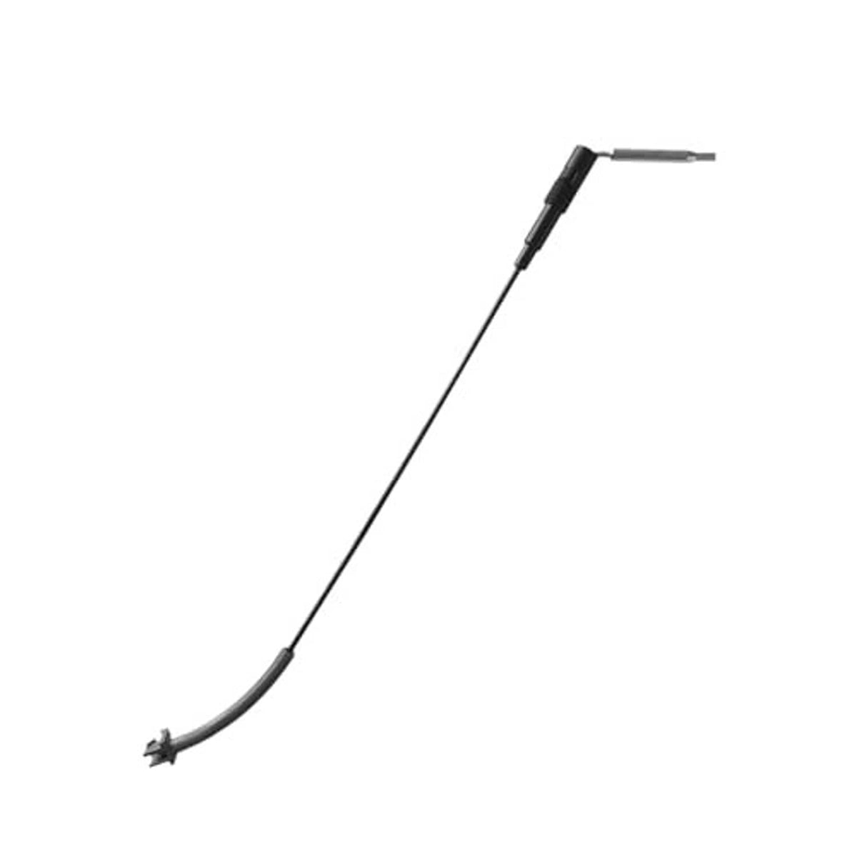 Front seat release cable with gray curved bracket and black end connector on cable.