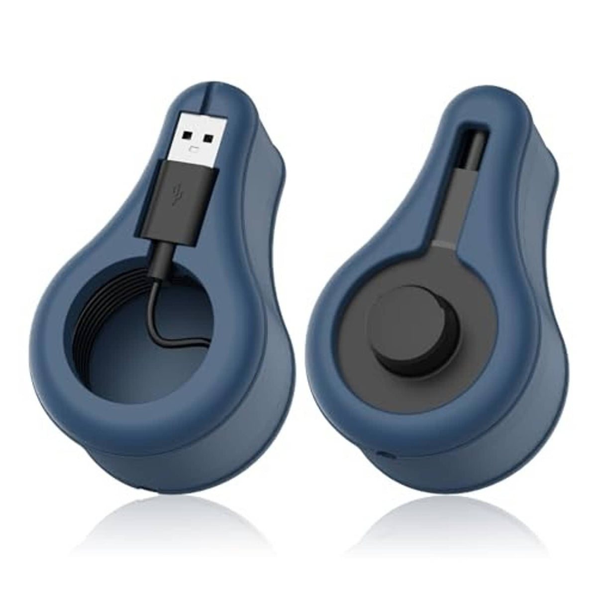 Blue silicone Oura Ring Gen3 charger protector cover showing USB-C plug and cord opening