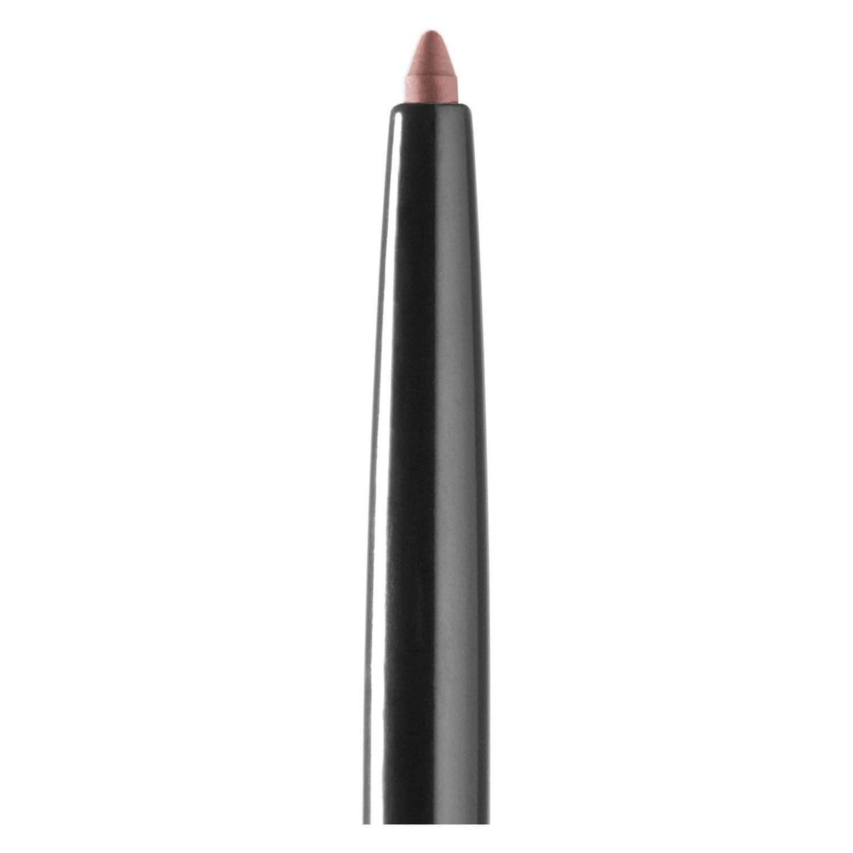 Lip liner pencil with fine sharpened tip and black barrel, cap removed