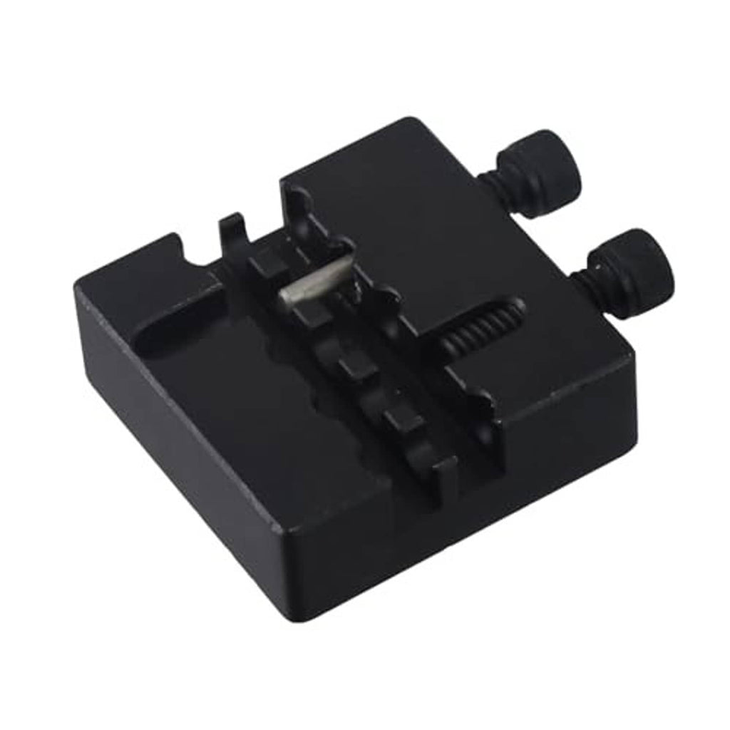 Black chain breaker tool for motorcycle chains, compact clamp-style base
