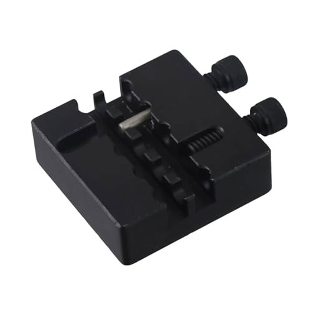 Black chain breaker tool for motorcycle chains, compact clamp-style base