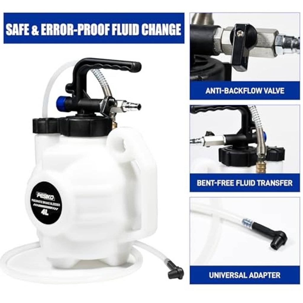 Vacuum brake bleeder kit with white bottles, black caps, hoses, and brass adapter