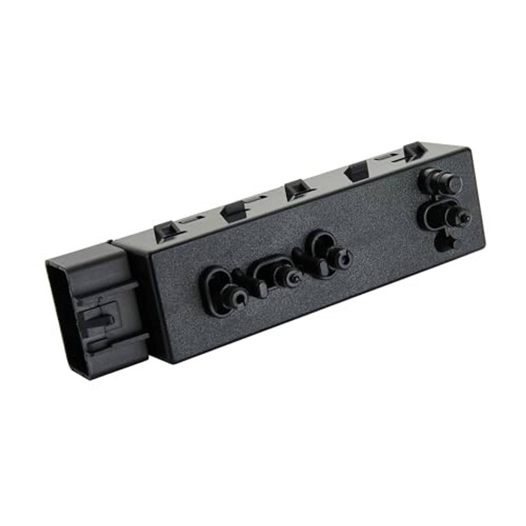 Black power seat switch panel with front controls and windowed connector openings